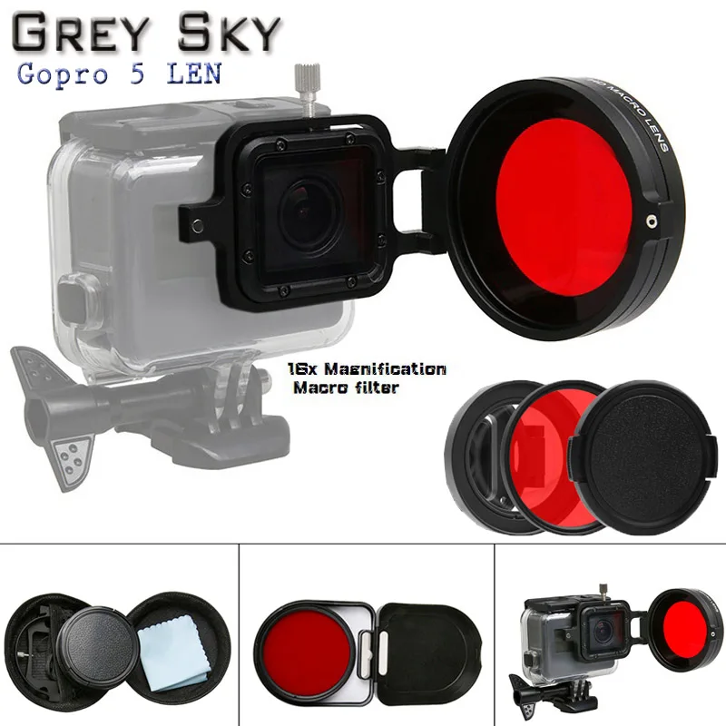 

58mm 16X HD Close-up Macro Lens Adapter Ring Camera Lens red Filter for GoPro HERO 5 hero5 black Camera Accessories