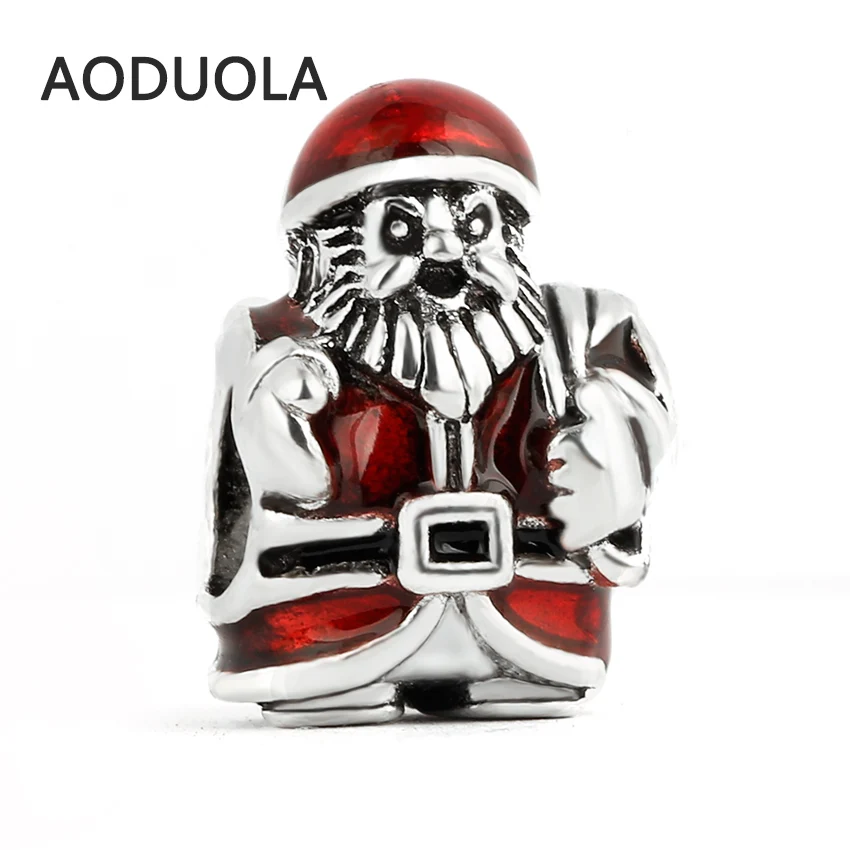 

10 Pcs a Lot Christmas Collection Beads Santa Claus DIY Big Hole Metal Beads Spacer Bead Charm Fit For Pandora Charms Bracelet