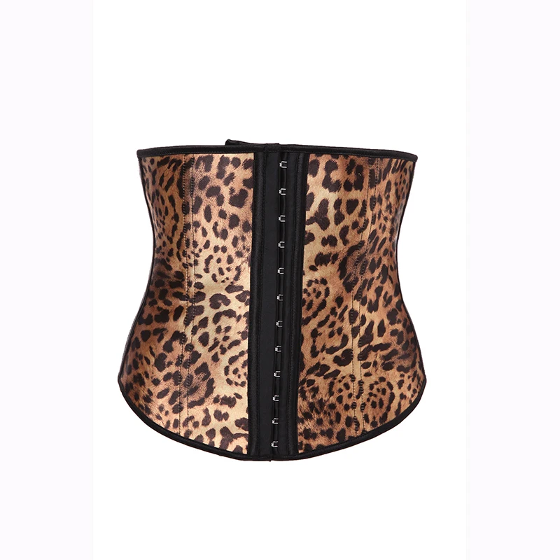 Women Leopard Waist Trainer Slimming Corset Latex Rubber Waist Cincher Underbust Corset Body
