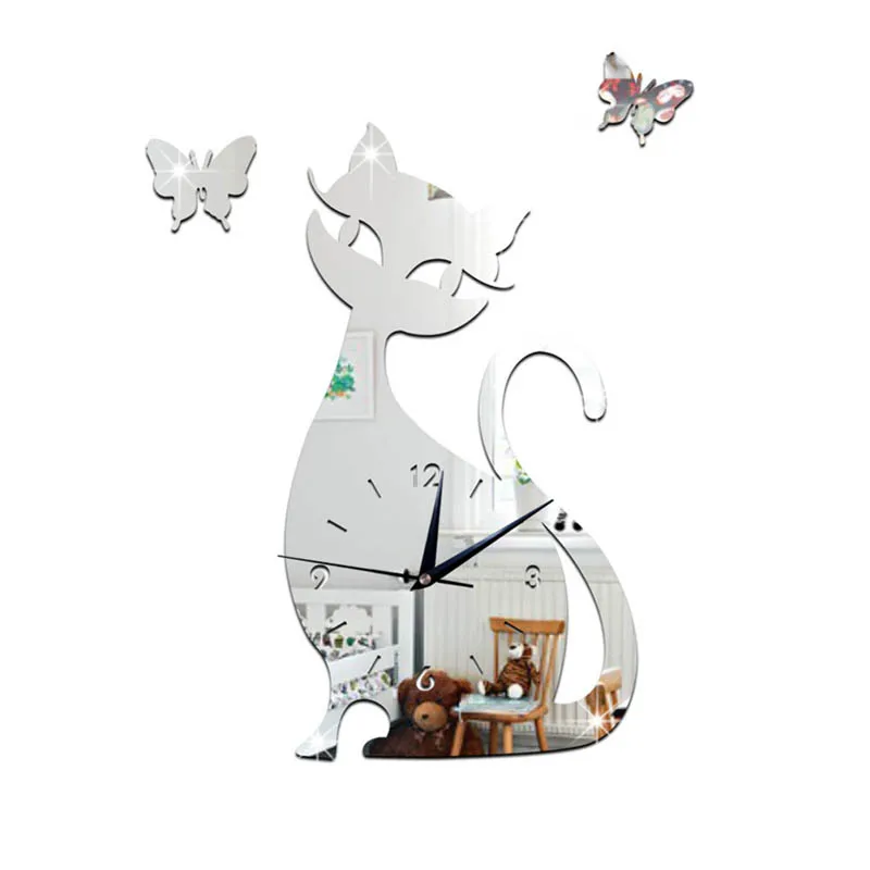 

Needle Quart Clock Wall Sticker for Living Room Hot Sales DIY Wall Clock 3D Cat Butterfly Home Decor Acrylic Slient