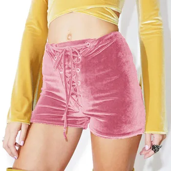 

2019 New High Waist Straphot Slim Shorts Women Solid Color Lace Up Shorts Streetwear Harajuku Pink/Black GRNSHTS