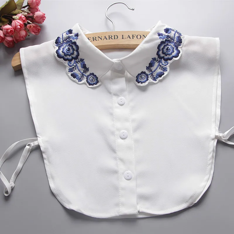 High-grade Retro Embroidered Blue and White Porcelain Fake Korean Collar Shirt Decoration |