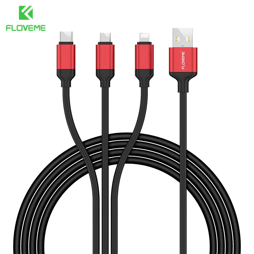 

FLOVEME 3 IN 1 USB Cable For iPhone Samsung Xiaomi Cable Micro Usb Cable Type C For Mobile Phone Charger Cable Micro Usb kabel