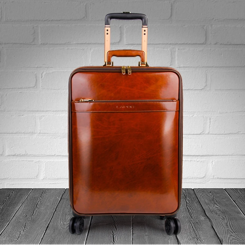 

Travel tale 16"20 genuine leather cabin trolley luggage retro travel suitcase
