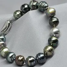 Huge12-14mm натуральный Южно-морской подлинный черный павлин перламутр браслет 7,5-8"