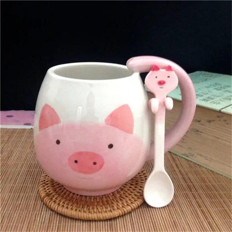 For With Birthday Ceramic Cup Hand Coffee Xmas Cute Gift Painted Cartoon Pandafrogcatpig Spoon Tea Lovely Mugs Children Mug vNn0mwy8O