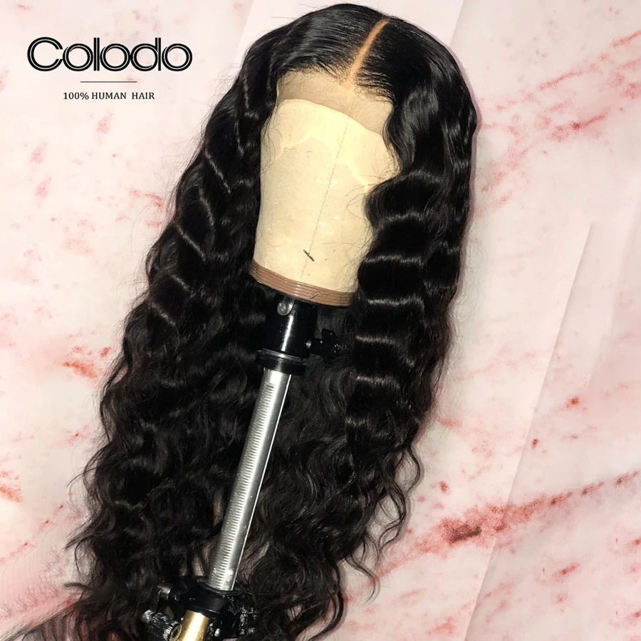 COLODO 13x4 бразильские волосы глубокая волна Синтетические волосы на кружеве парик предварительно вырезанные Детские Человеческие волосы Remy для наращивания, человеческие волосы парик 150% синие оранжевые парики для чернокожих Для женщин