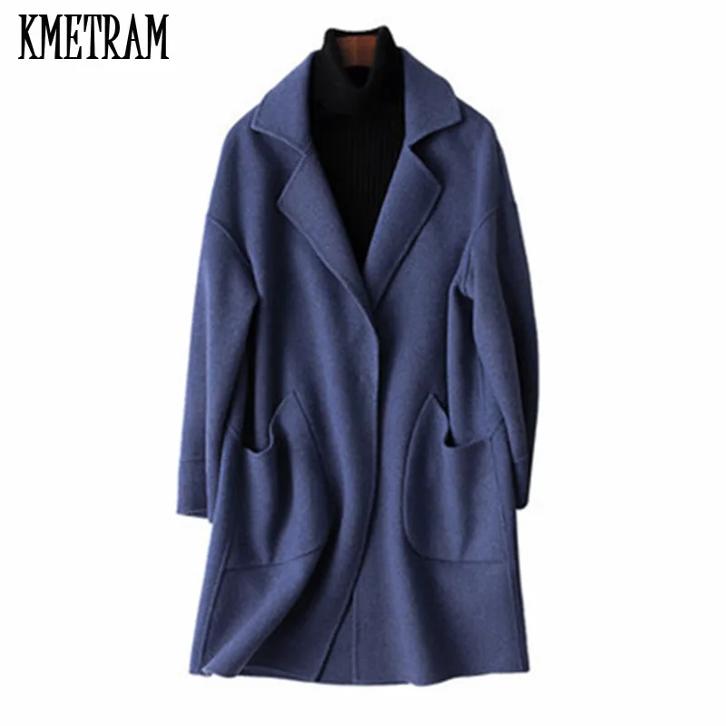 

KMETRAM Spring Fashion Double Side Wool Coat Female 80% Wool Cashmere Coats Simple Slim Solid Women Jackets Outerwear HH927