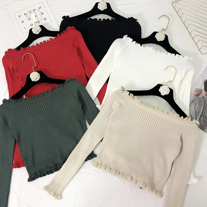 

2019 Summer Knitted Tees Full Sleeve Female Sweaters Cool Knitting Shirts Stretch Basic Tops Ladies Casual Clothing G134