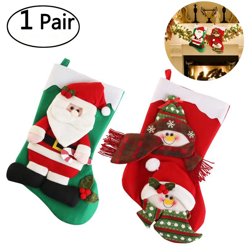 

NICEXMAS Pair Of Santa Stocking Christmas Socks Reindeer Snowman Christmas Suppliers Tree Decoration Santa Claus Ornament