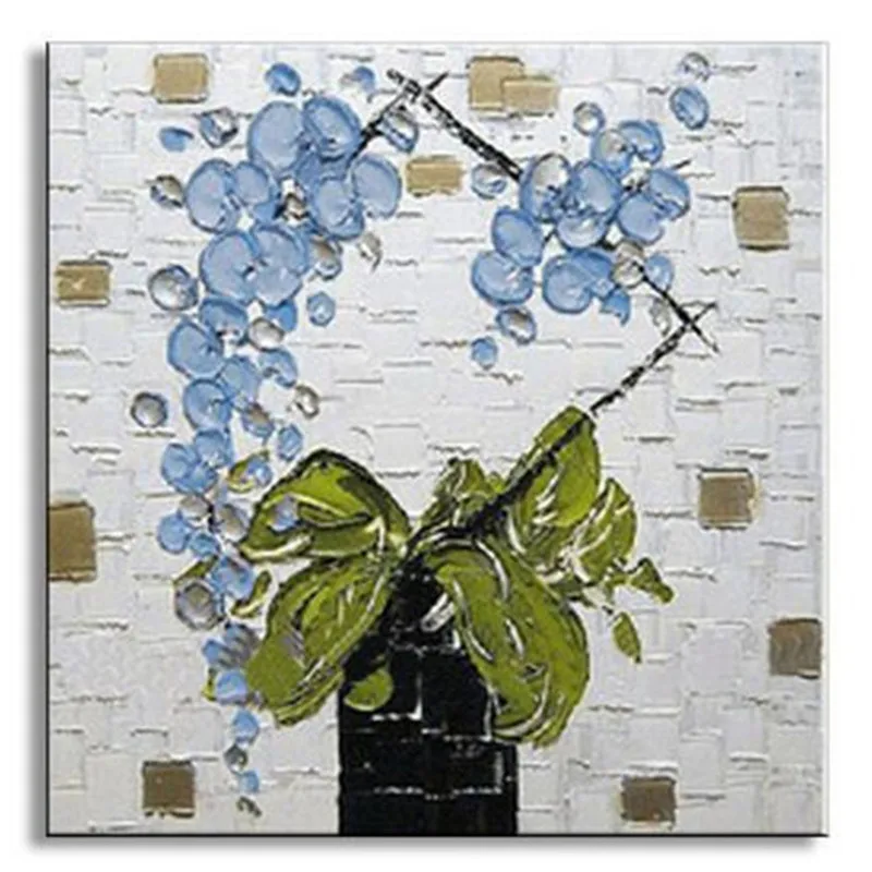 

Handpainted Abstract Knife Blue Flower Oil Painting on Canvas Modern Home Decoration Wall Art Picture Handmade Floral Paintings