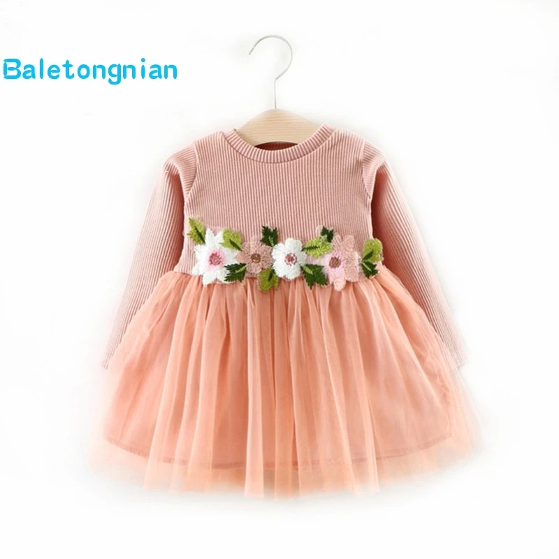 

Lovely Girls Princess Summer Dress Cute Long Sleeve Mesh Patchwork Pleated Mini Dress Toddler Baby Girls Flower D07