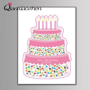 

Qianxiaozhen Personalized Birthday Cake Fingerprint Guest Book Wedding Decoration Birthday Party Decorations Kids Adult Decor