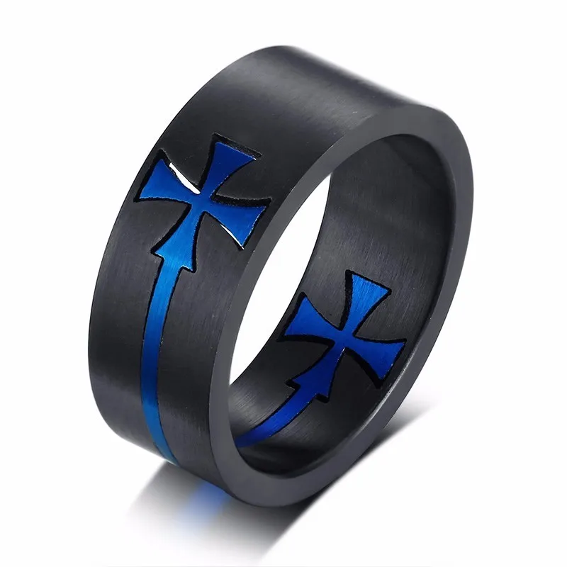 Мужские Съемные рыцарские крест тамплиеров, два тона, нержавеющая сталь, обручальное кольцо, кольца для большого пальца, мужские ювелирные изделия - Цвет основного камня: BLUE