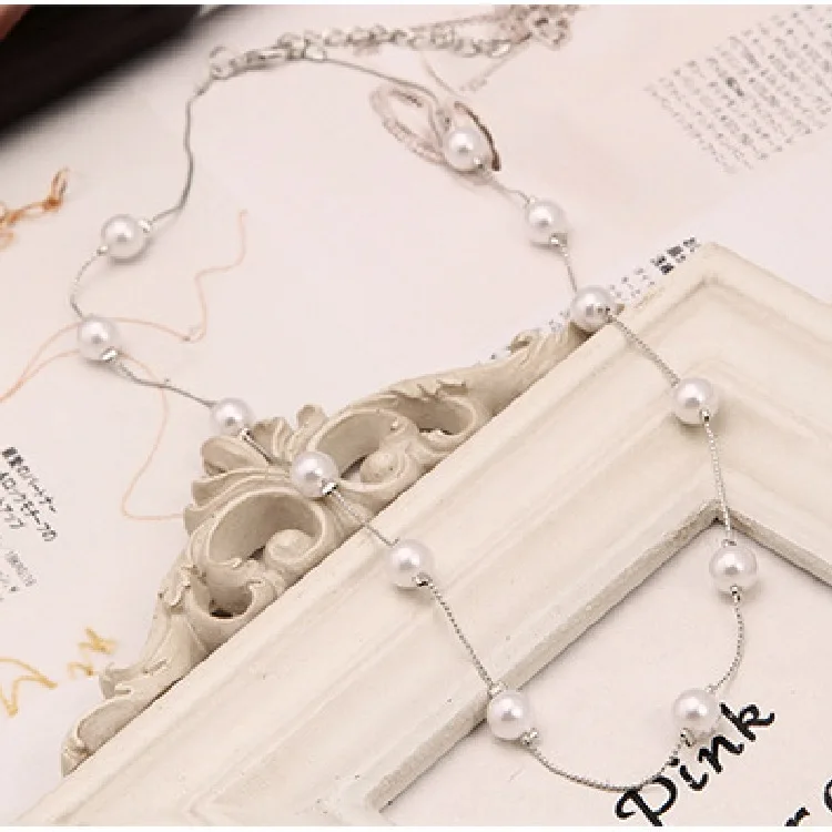 

Women Fashion Jewellery Colliers Big Chain Pearl Necklace Bridal Jewelry Necklace Female White Wedding Gifts Pearl Sweater Chain