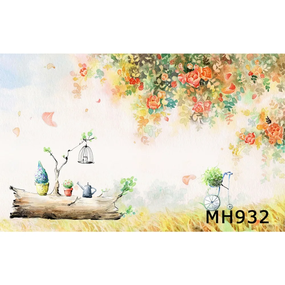 

LB Cartoon Tree Trunk Flowers Retro Custom Polyester & Vinyl Photo Background Photography Backdrops Backgrounds For Photo Studio