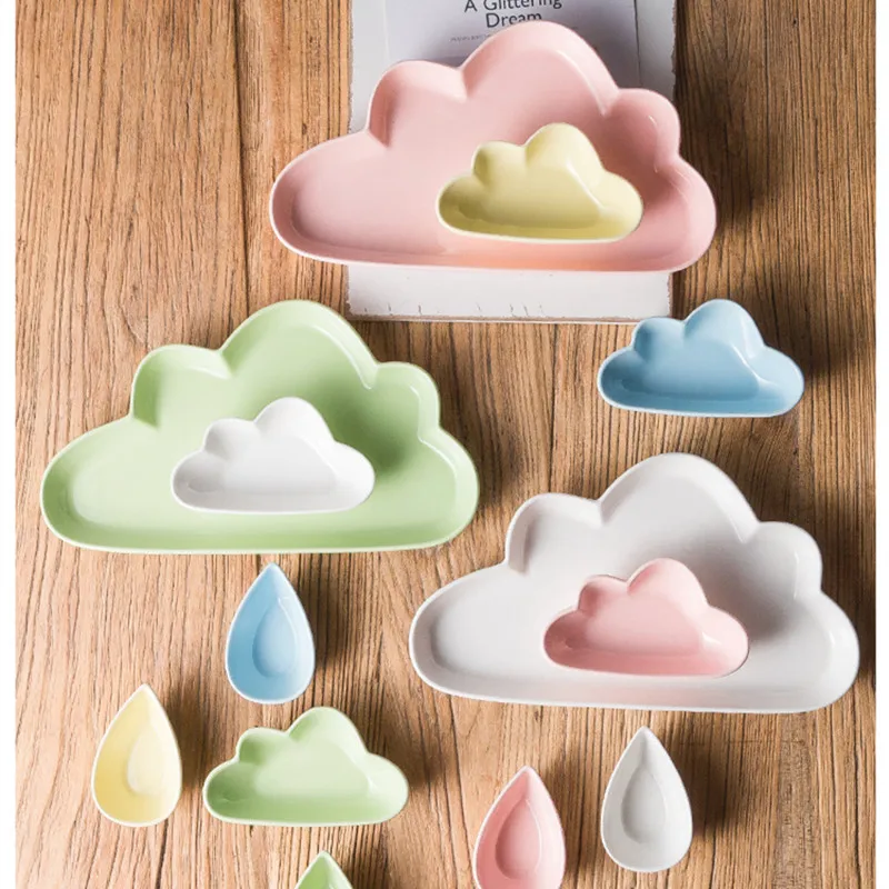 Eco-friendly Ceramic Cloud shape Dinnerware Set Breakfast Food Tray (7)
