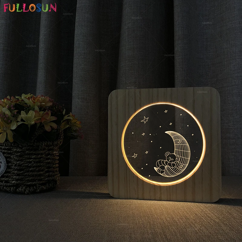 

LED 3D Visual Night Light Carton Bear Moon Night Lamp Warm Color USB Lighting as Kids Baby Bedroom Lving Room Decor Gift