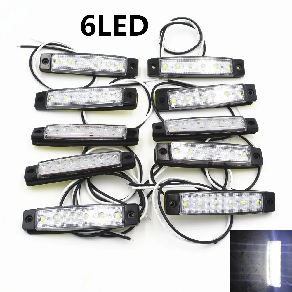 CYAN SOIL BAY 10Pcs White 6LED Bus Van Truck Trailer 6 LED Side Marker Indicators Lights