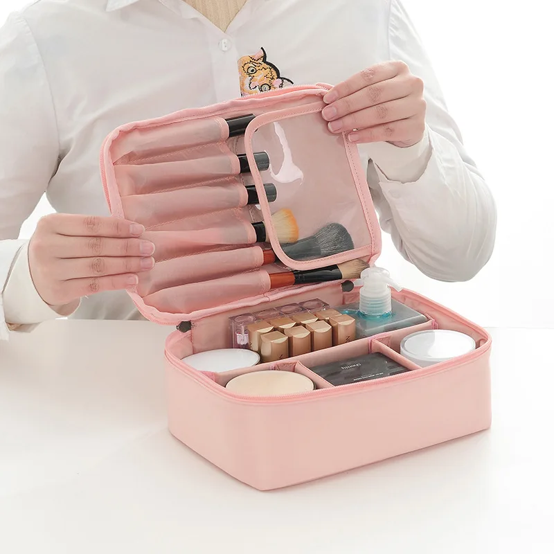 

Portable Travel Cosmetic Bag Women Makeup Beauty Organizer Toiletry Kit Brush Zipper Case Bathroom Home Storage Accessories Item