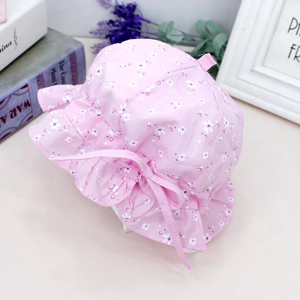 

Summer Beach Outdoor Floral Print Princess Adjustable Durable Soft Wavy Brim Spring Sun Protection Girl Infant Sun Hat Portable