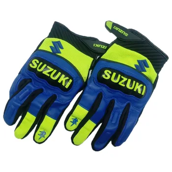 

2019 New Blue 100% Genuine Leather For SUZUKI Motorcycle Touch Screen Gloves Driving Racing Motorbike Original Cowhide Gloves