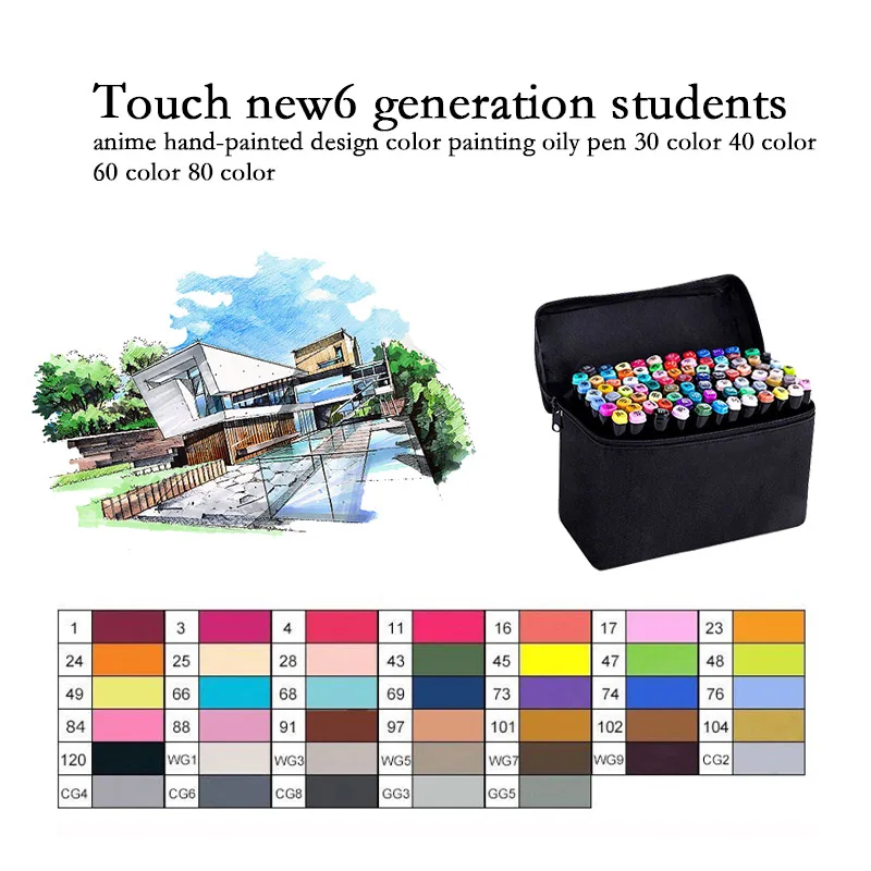

Touchnew painting oily pen 30/40/60/80 color drawing copic markers anime stationery colorful Waterproof pen manga brush pen