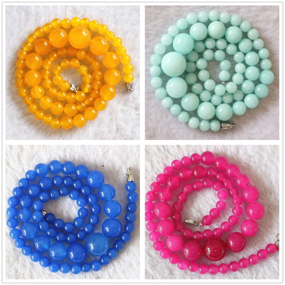 

Hot sale multicolor jades stone chalcedony 6-14mm round beads diy fashion jewelry necklace making 18"B624