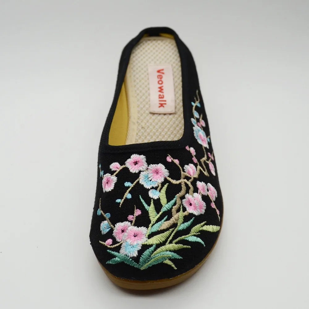 Veowalk/высококачественные женские повседневные парусиновые тапочки на танкетке с цветочной вышивкой; Летние удобные шлепанцы на среднем каблуке; Sandials Mujer
