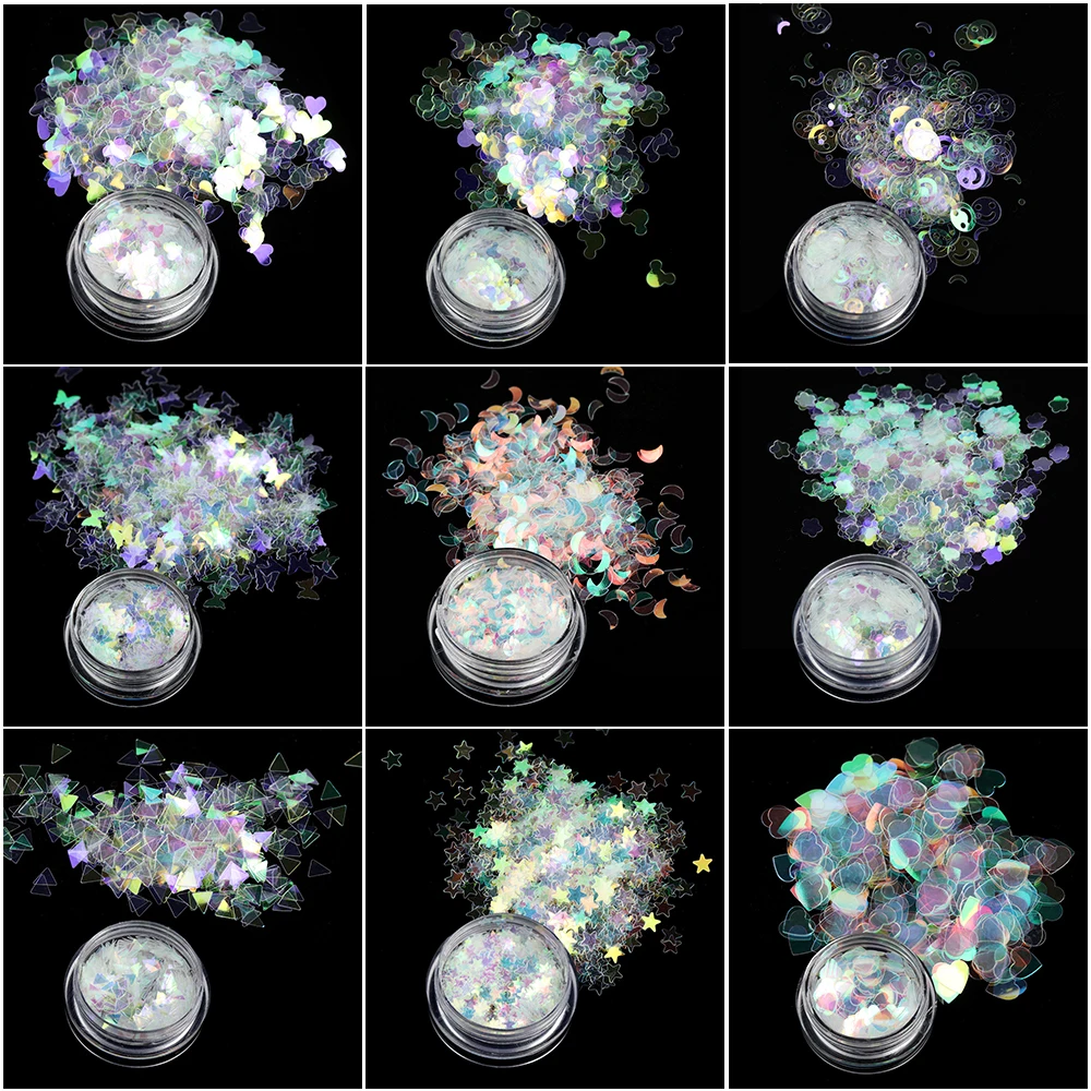 1 шт переливающийся AB лак для ногтей блестки хлопья звезда/цветок/треугольник луна сердце круглый лак для ногтей ультра тонкий голографический пигмент Декор