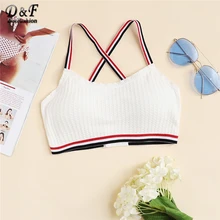 Dotfashion, белый полосатый бюстгальтер с отделкой, одежда для женщин, Летнее спортивное беспроводное нижнее белье, топ, крест-накрест, бюстгальтеры для отдыха