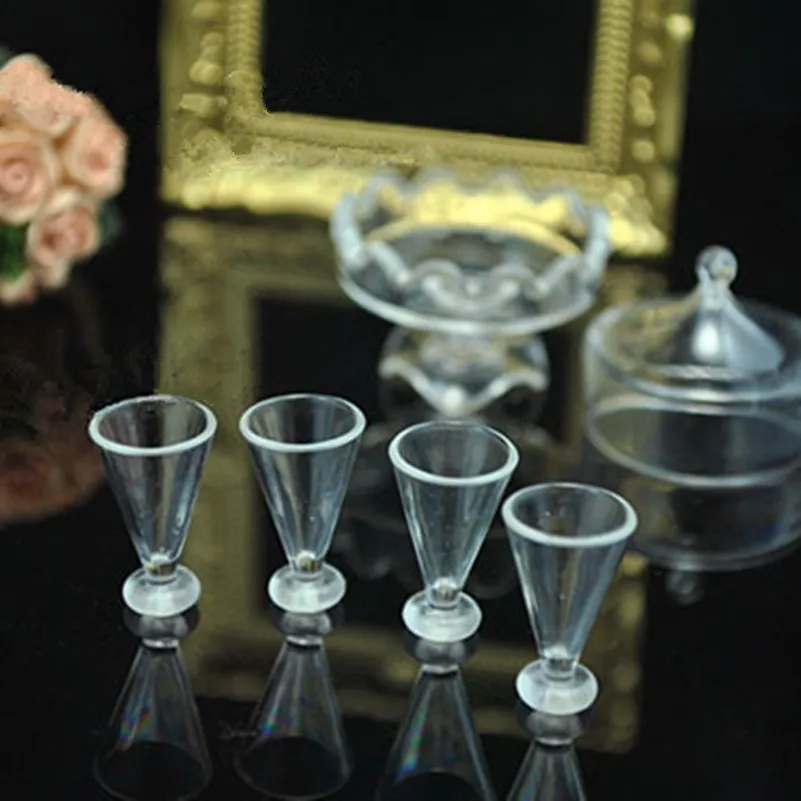 Tanduzi 4PCS Dollhouse Miniatures Glass Cups Mini Plastic Empty Clear
