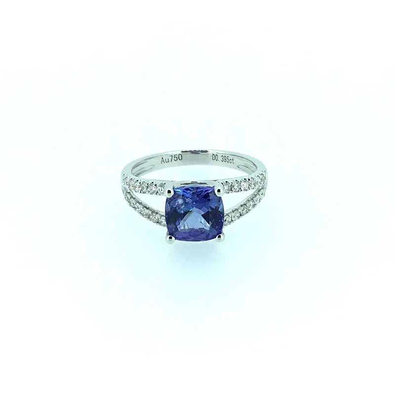 

ANI 18K White Gold (AU750) Women Wedding Ring Certified I/SI 2.332 ct Cushion Cut Tanzanite Diamond Ring Fine Enagement Jewelry