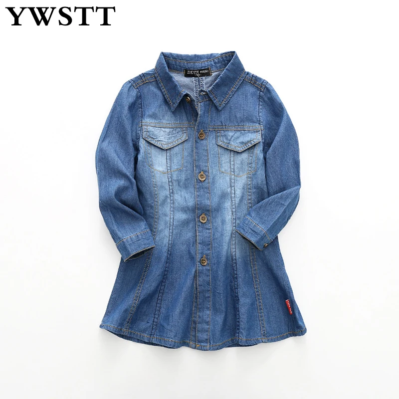 

Children Autumn Jeans Dress Girl Cotton Denim Dress 2018 New Long sleeve casual slim swing Jeans Princess Party Tutu Dresses