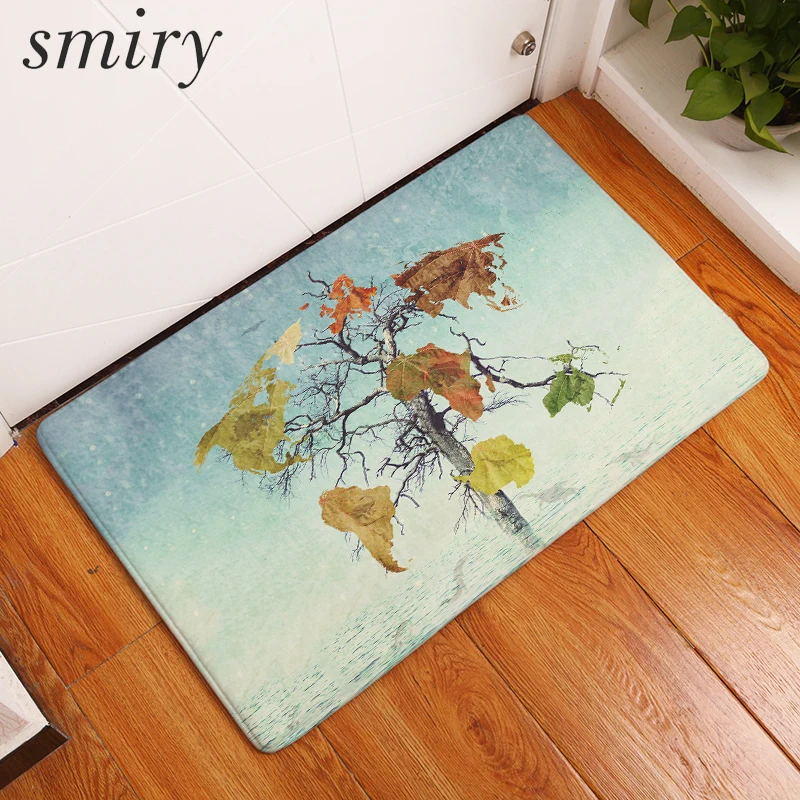 

Smiry light thin flannel water absorption in front of door mats colorful world map tree printed carpets bedroom floor mats decor