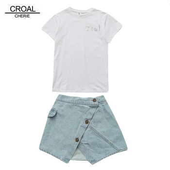 

CROAL CHERIE 2PCS summer Girl Toddler Kids Baby Girls Outfits T-shirt Tops+Short Jeans Clothes girls sets clothing Dropshipping