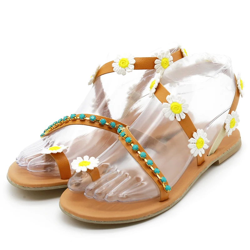 Summer Women Shoes Flat Heels Gladiator Sandals Fashion Female Comfortable Sweet Flowers Boho Beach Sandals Plus Size 35-44 15