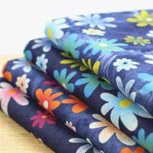 Новое поступление 50*140 см с цветочным принтом джинсовая ткань эластичные джинсы стираного синего цвета ткань на полметра для DIY на сумку на юбку ткань