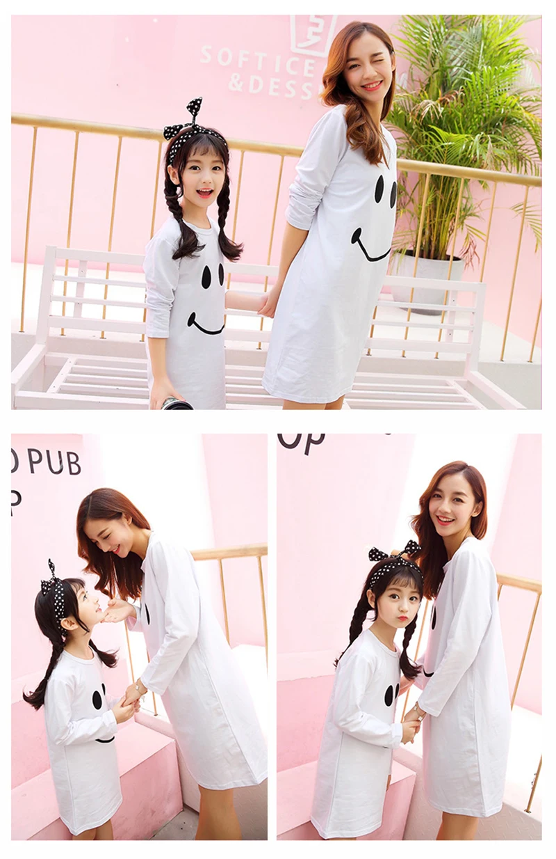 Mummy Daughter Dresses Smile Face Cartoon Print Mom and Me Clothes Baby Girls Clothing Family Matching Outfits Mother & kids (3)