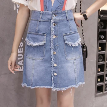 

vintage skirts women 2018 summer spring korean vestido feminina jeans new thin high waist denim skirts female A4757