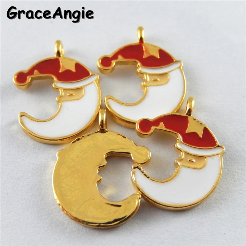 GraceAngie 10pcs/pack Christmas Baby Gifts Moon Shape Enamel Pendant Necklace Jewelry Bracelet Charms Crafts 20*15*2mm | Украшения и
