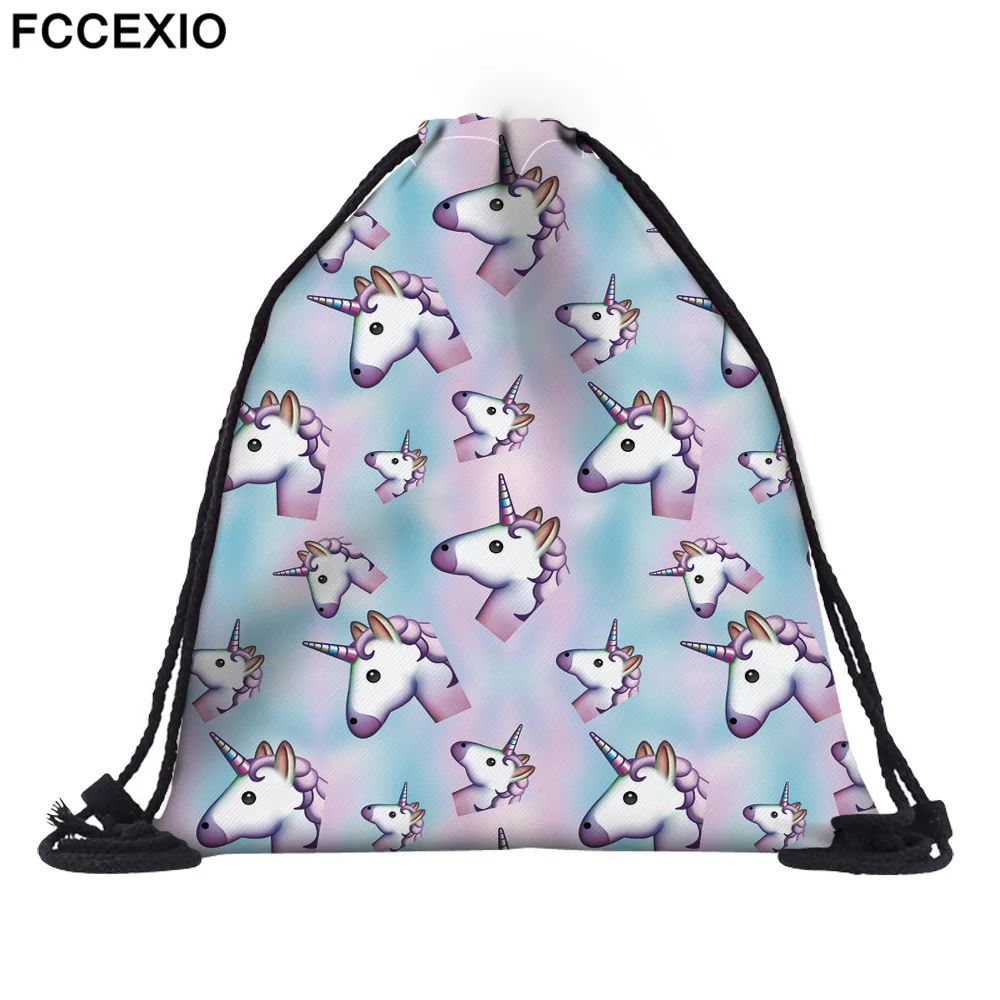 

FCCEXIO 16 Colors New Fashion Women Unicorn Backpack 3D Printed Travel Soft back Drawstring Bag School Feminina Girls Backpacks