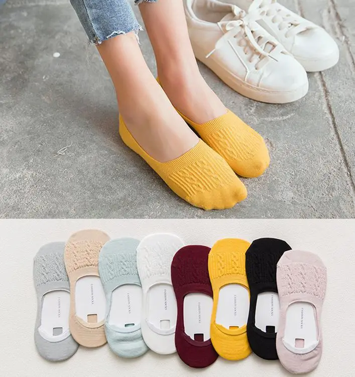 

1Pair Women Casual Cotton Breathable Ankle Boat Socks Candy Color Invisible Non-slip Low Cut Socks Fashion