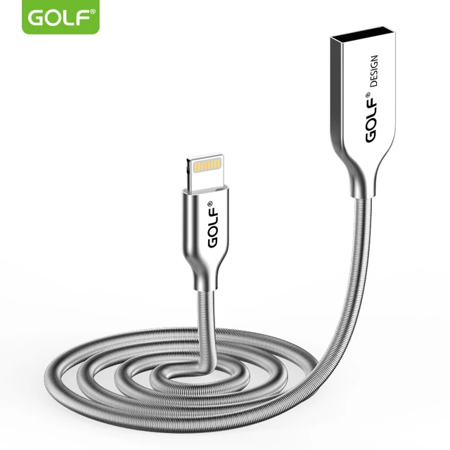 US $2.99 GOLF Metal Spring USB Data Charging Cable for iPhone 8 7 6 6S Plus X XS Max XR 5 5S 5C SE Phone Fas
