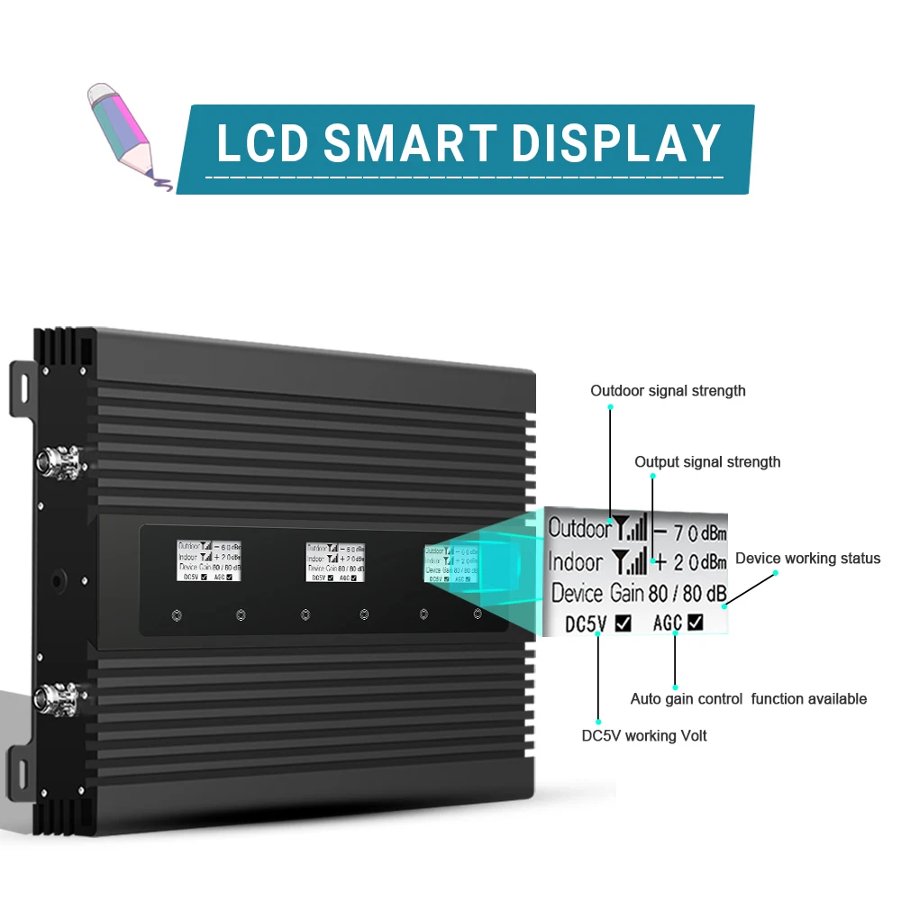 ATNJ Smart 2G 4G Triple Band Cellular Signal Repeater 80dB Gain LTE 800 GSM 900 DCS 1800MHz Signal Booster B1 B20 Amplifier Set