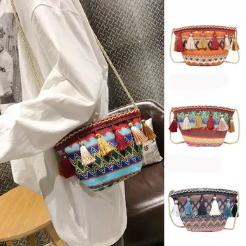

2019 New Vintage Women Weaving Tassel Shoulder Bag Messenger bag Crossbody Bags Girls Cute Handle Straw bags
