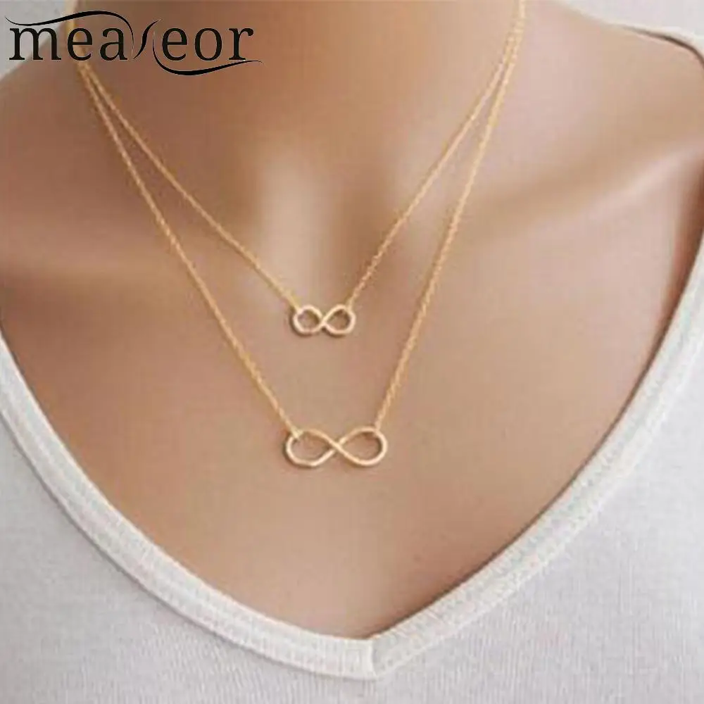 

Meanoer 2018 New Hot Gold Silver Women Girl Fashion Jewelry Double Infinity Pendant Necklace Wedding Event Necklaces Gifts