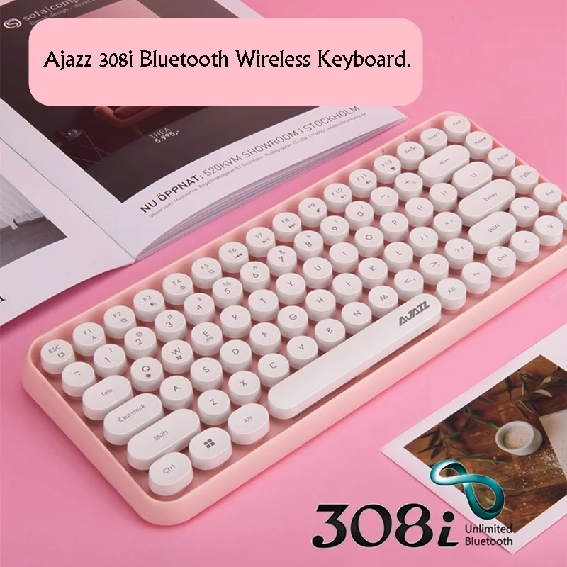 

New Ajazz 308i Multi-Device Steam Punk Retro Round Keycap Universal Bluetooth Wireless keyboard For Phone,Tablet ,Notebook