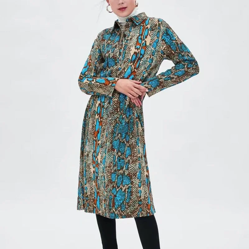 

ZA 2019 Autumn New Women's Snake Print Long-sleeved Dress XZ1880