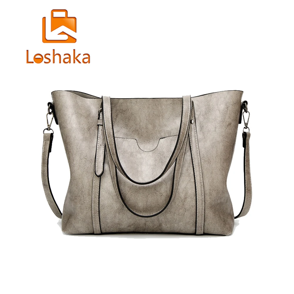 

LOSHAKA Women bag Oil wax Women's Leather Handbags Luxury Lady Hand Bags With Purse Pocket Women messenger bag Big Tote Sac Bols